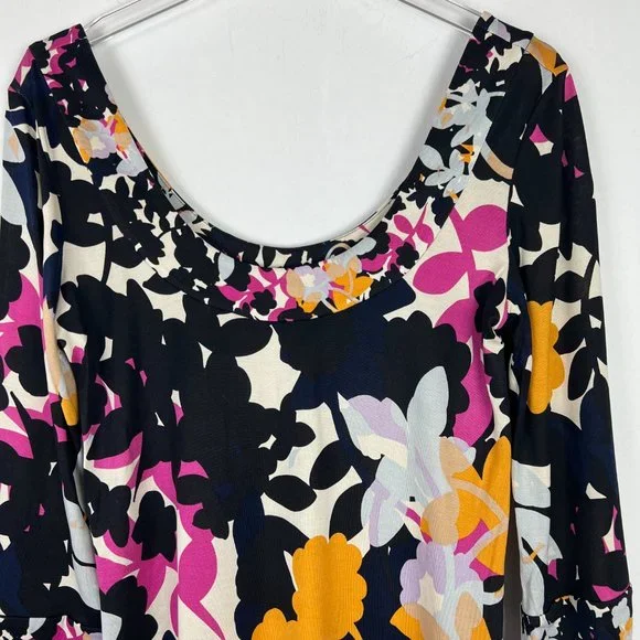 Diane Von Furstenberg 3/4 Sleeve Floral Silk Boatneck Shift Dress Size 10 D1365 - Picture 2 of 12